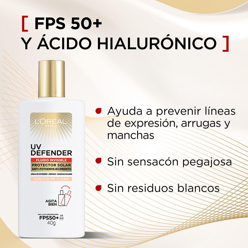 UV DEFENDER FLUIDO CON COLOR CLARO TOQUE SECO - LOREAL DERMO EXPERTISE
