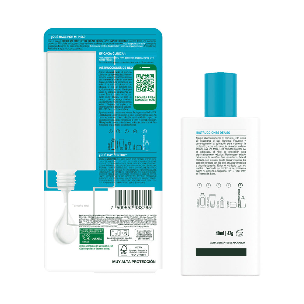 PROTECTOR SOLAR FACIAL SUPER UV SERUM ANTI-IMPERFECCIONES - GARNIER SKIN ACTIVE