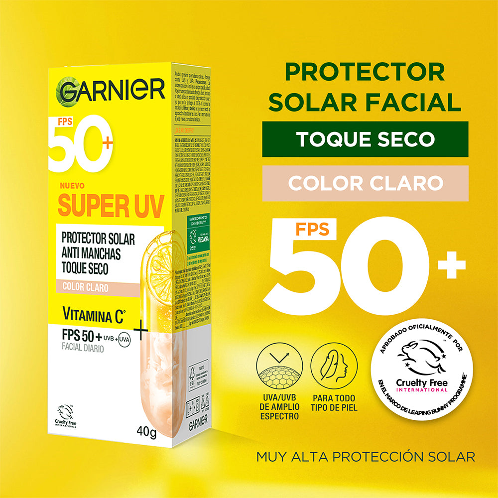 SUPER UV PROTECTOR SOLAR FACIAL TOQUE SECO TONO CLARO VITAMIN C - GARNIER SKIN ACTIVE