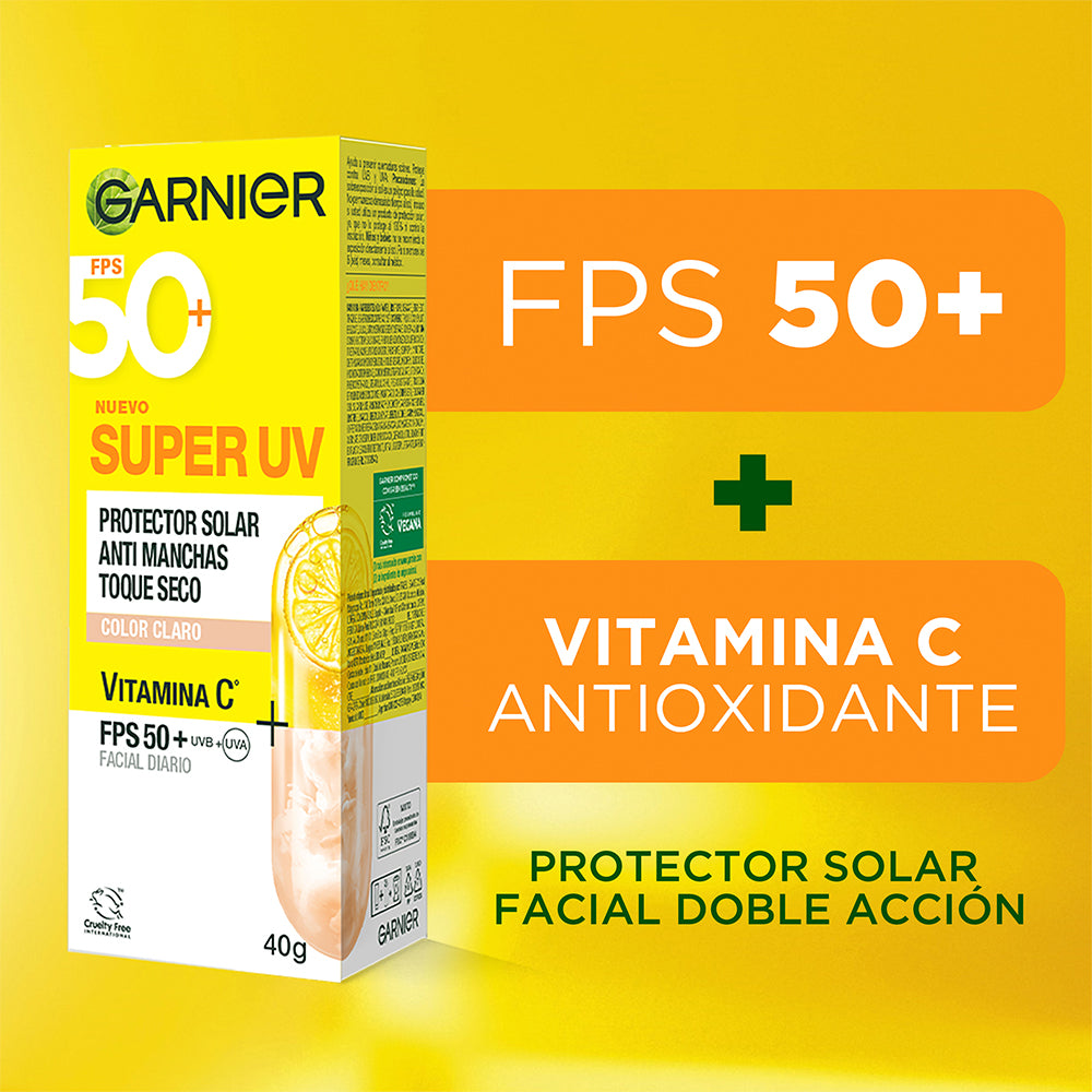 SUPER UV PROTECTOR SOLAR FACIAL TOQUE SECO TONO CLARO VITAMIN C - GARNIER SKIN ACTIVE