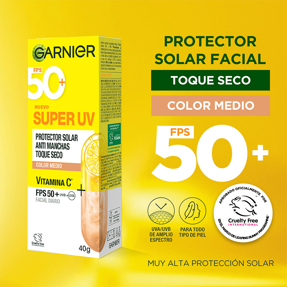 SUPER UV PROTECTOR SOLAR FACIAL TOQUE SECO TONO MEDIO VITAMIN C - GARNIER SKIN ACTIVE