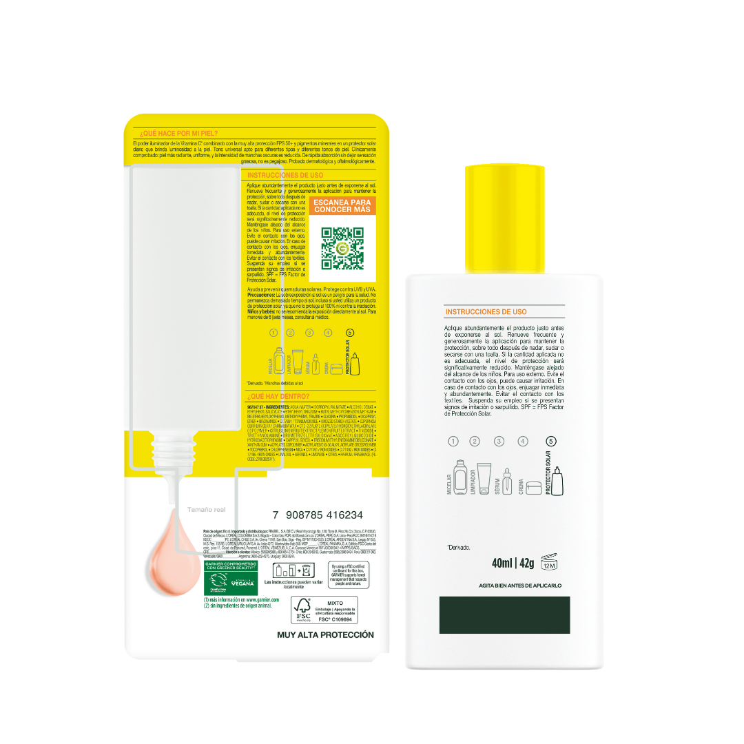 PROTECTOR SOLAR FACIAL SUPER UV SERUM ANTI-MANCHAS VITAMIN C TINTED - GARNIER SKIN ACTIVE