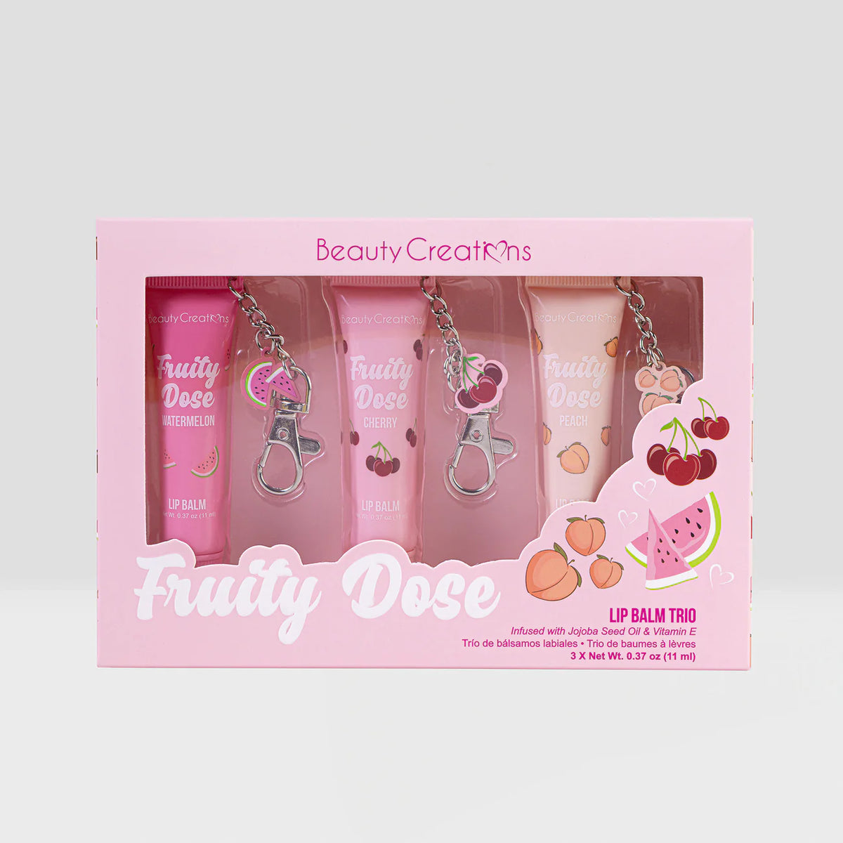 FRUITY DOSE SET TRIO DE BÁLSAMO LABIAL CON LLAVERO - BEAUTY CREATIONS