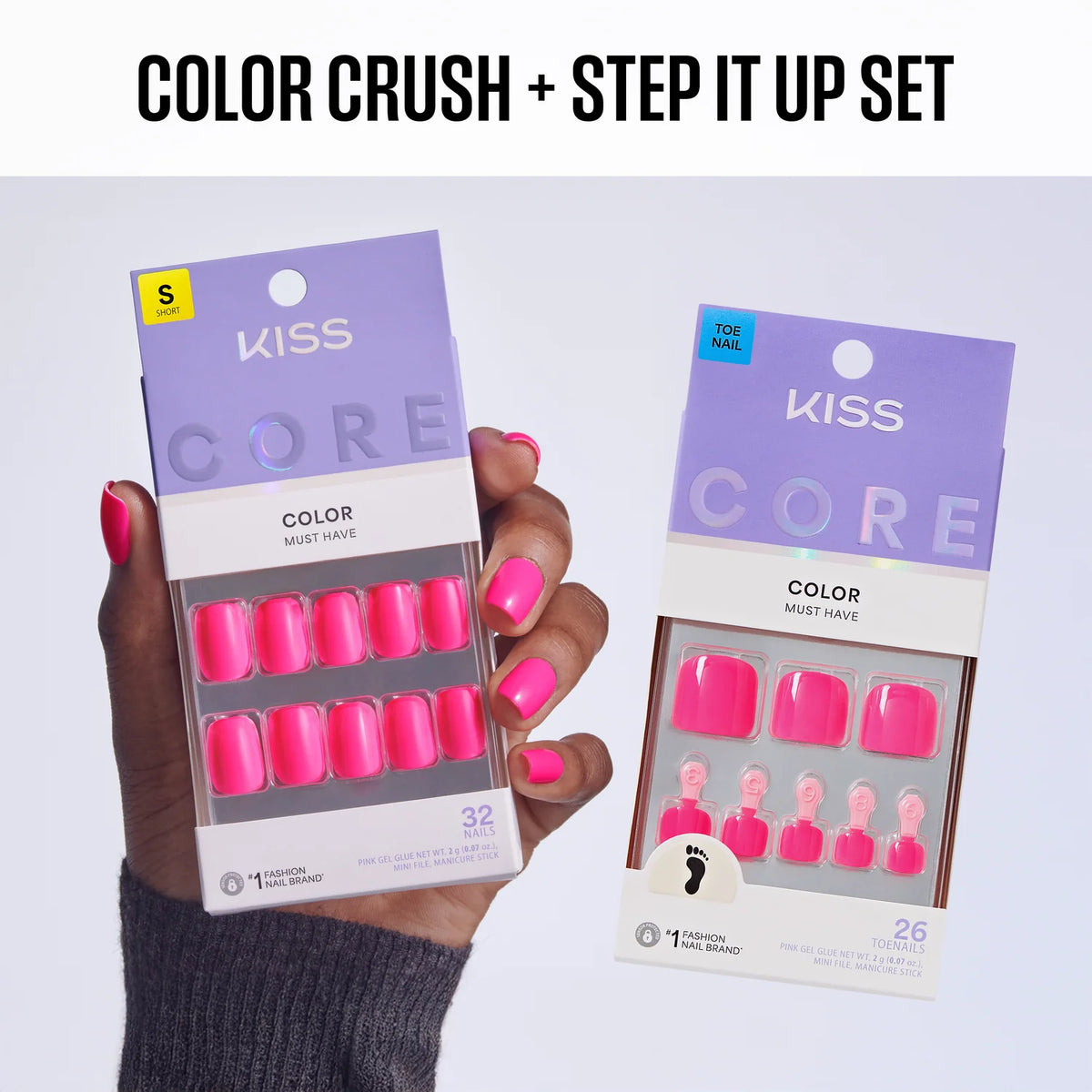 SET UÑAS POSTIZAS MANOS Y PIES CRUSH IMPRESS CORE - KISS