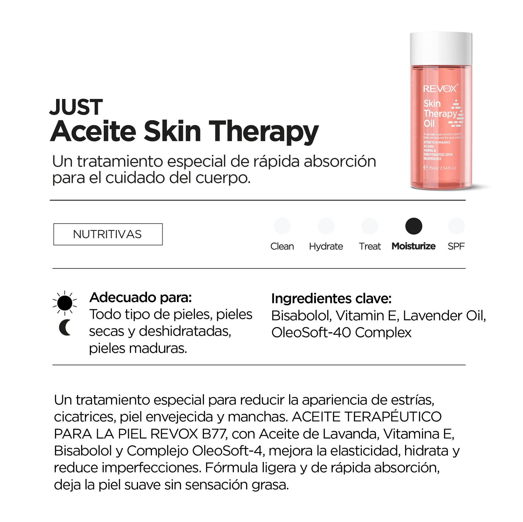 ACEITE PARA ESTRÍAS, CICATRICES, MANCHAS SKIN THERAPY OIL - REVOX B77