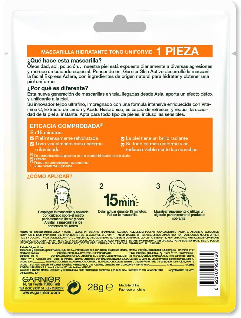 SKIN ACTIVE MASCARILLA FACIAL EXPRESS ACLARA - GARNIER 2