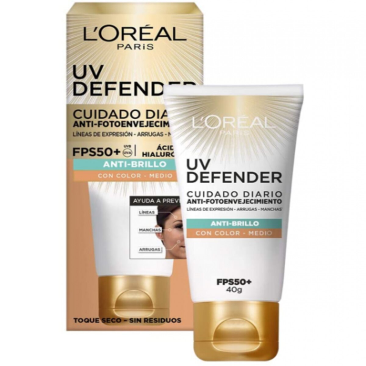 UV DEFENDER TOQUE SECO TONO MEDIO FPS50+ 40 GRAMOS - LOREAL DERMO EXPERTISE