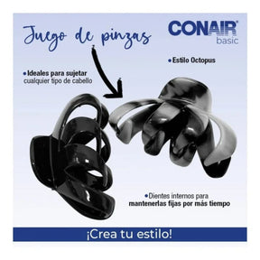 PINZAS OCTOPUS NEGRO Y GRIS 2 PZAS – CONAIR