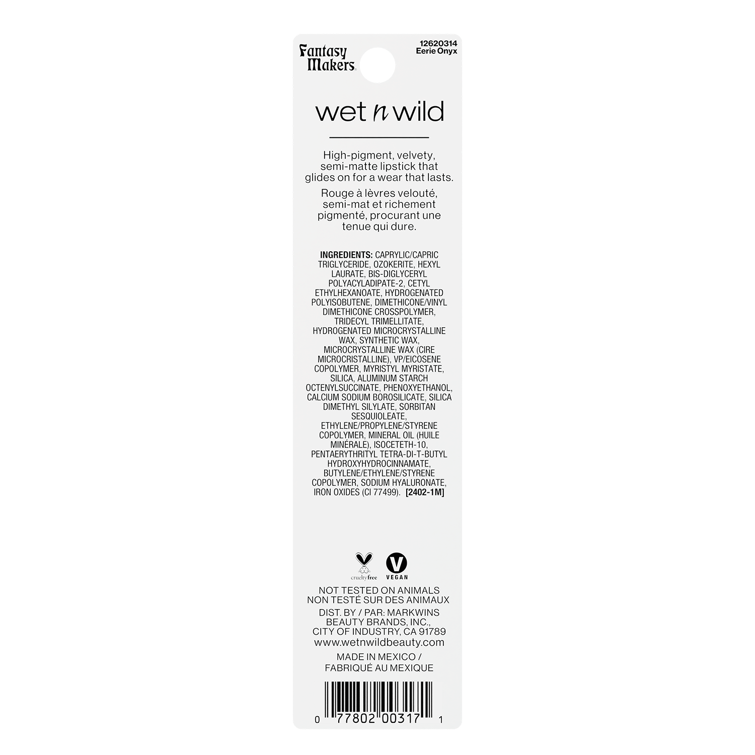 LIPSTICK MATTE EERIE ONYX FANTASY MAKERS - WET N WILD