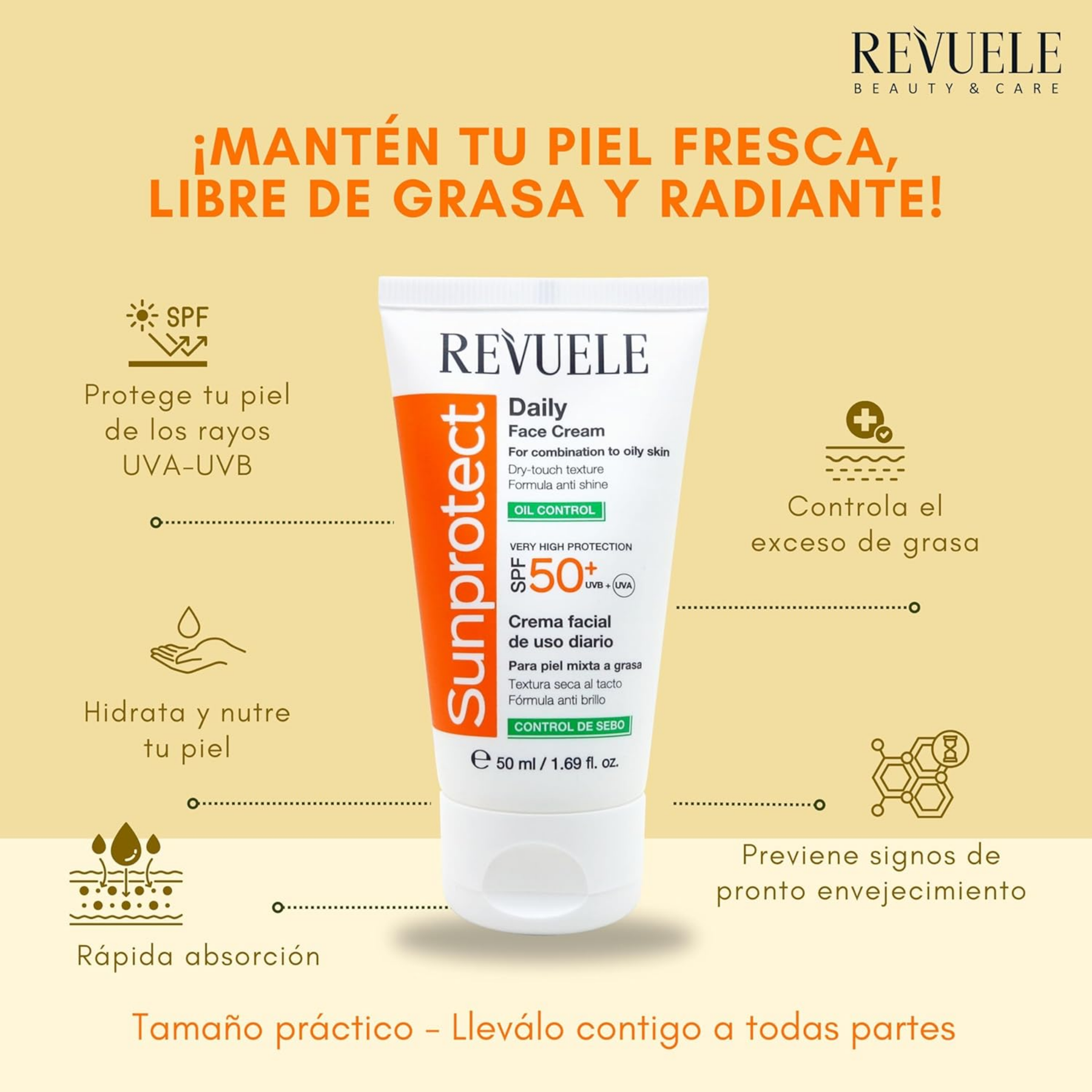 SUNPROTECT PROTECTOR SOLAR FACIAL CONTROL DE GRASA SPF50 - REVUELE