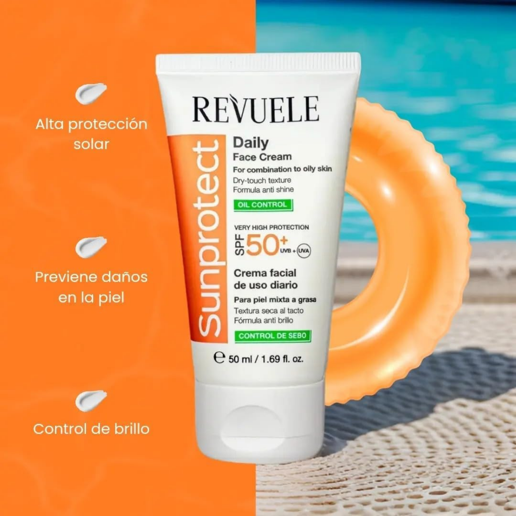 SUNPROTECT PROTECTOR SOLAR FACIAL CONTROL DE GRASA SPF50 - REVUELE