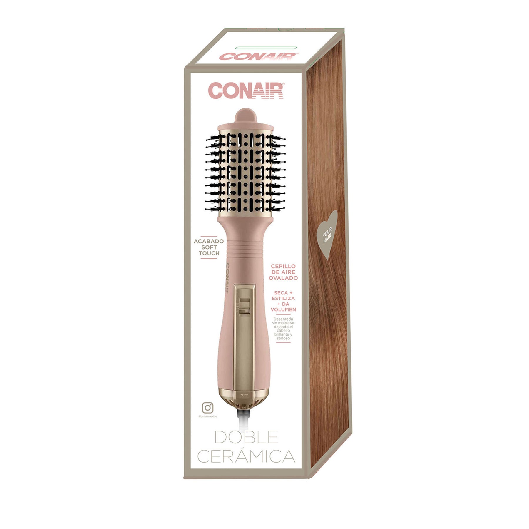 CEPILLO DE AIRE OVALADO  TOUCH DOBLE CERAMICA ROSA  1000 WATTS - CONAIR