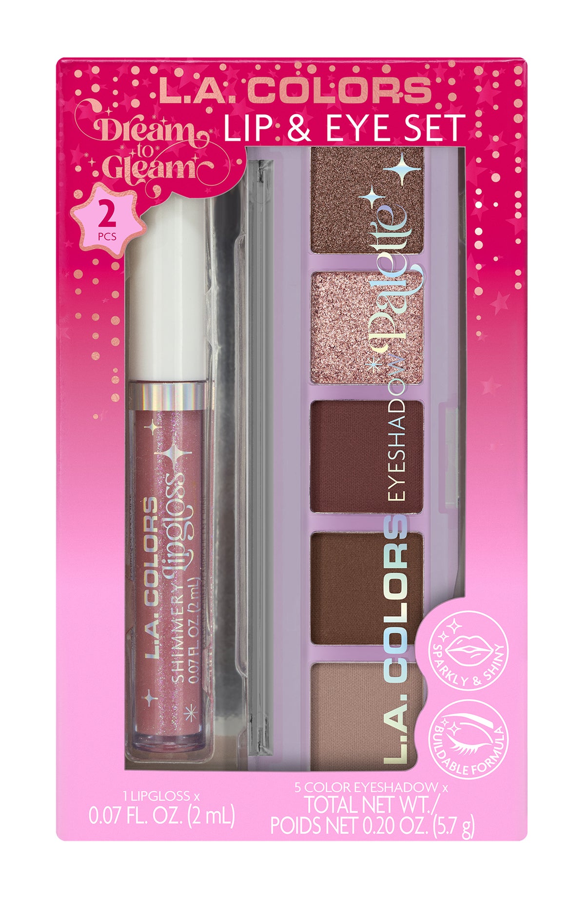 SET PALETA DE SOMBRAS Y LIPGLOSS FLIRTY - LA COLORS