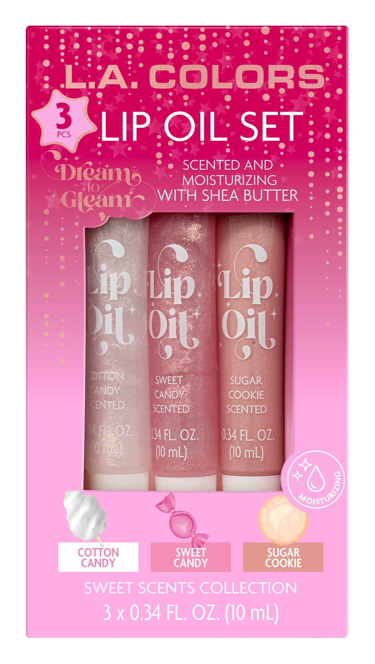 SET 3 PIEZAS GLASSY LIP OILS SWEET SCENT - LA COLORS