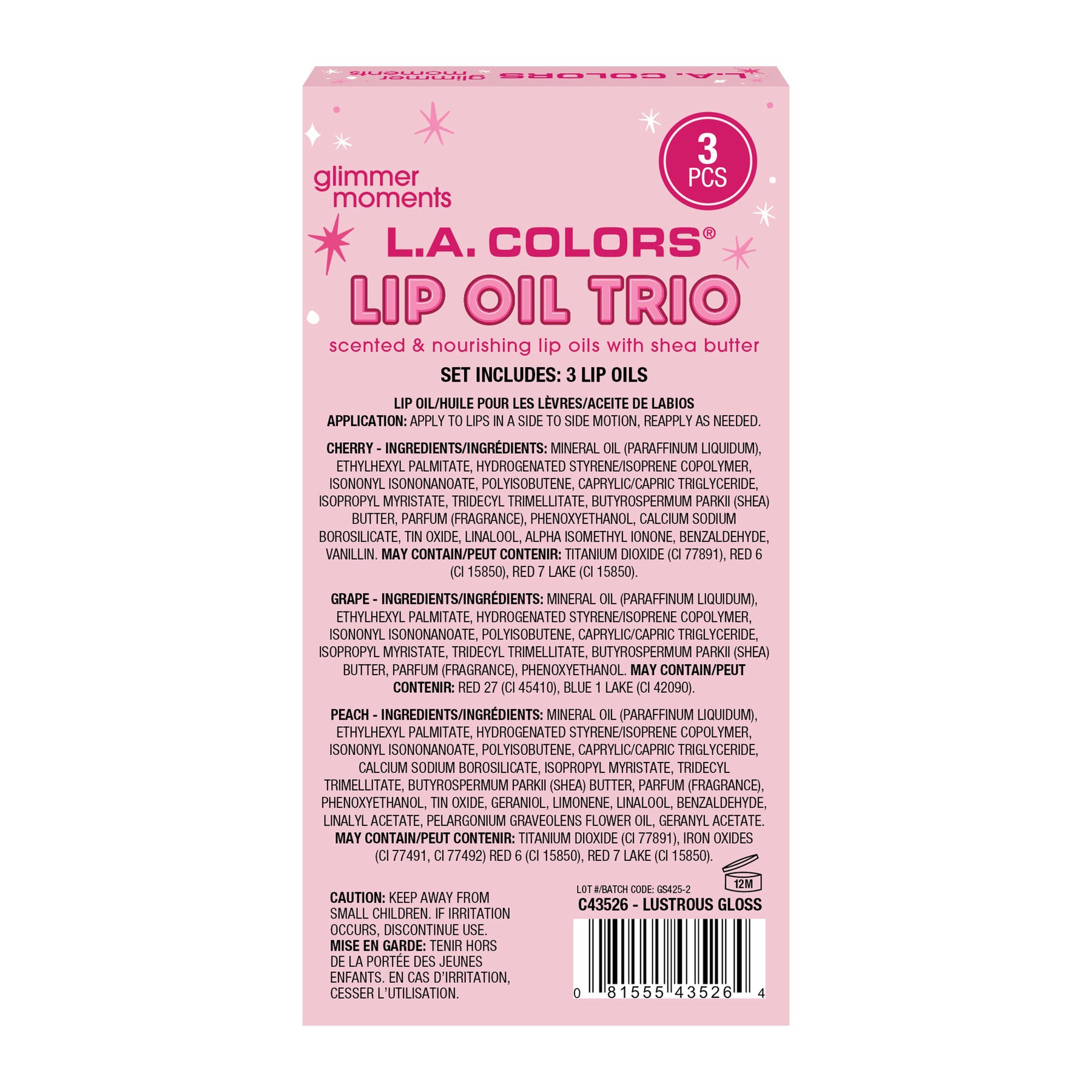 TRÍO DE LIP OIL "LUSTROUS GLOSS"– LA COLORS