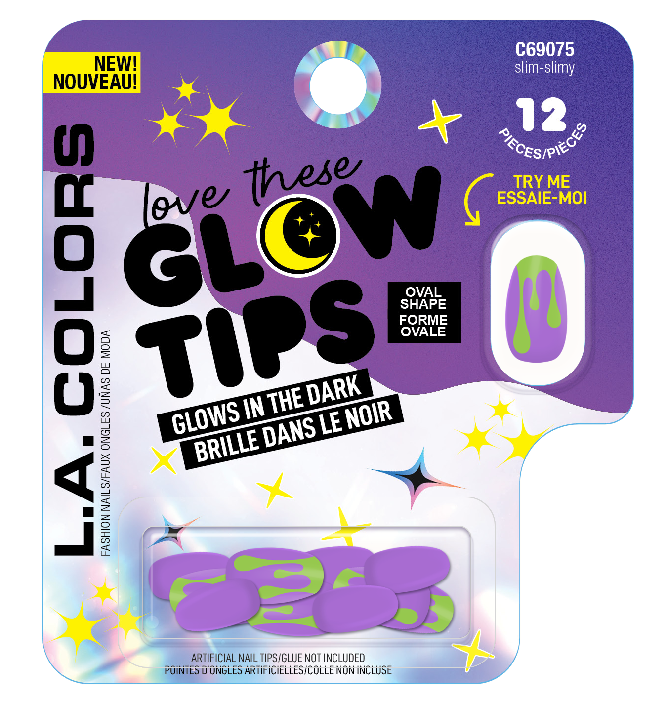 UÑAS POSTIZAS GLOW IN THE DARK SLIM SLIMMY - LA COLORS