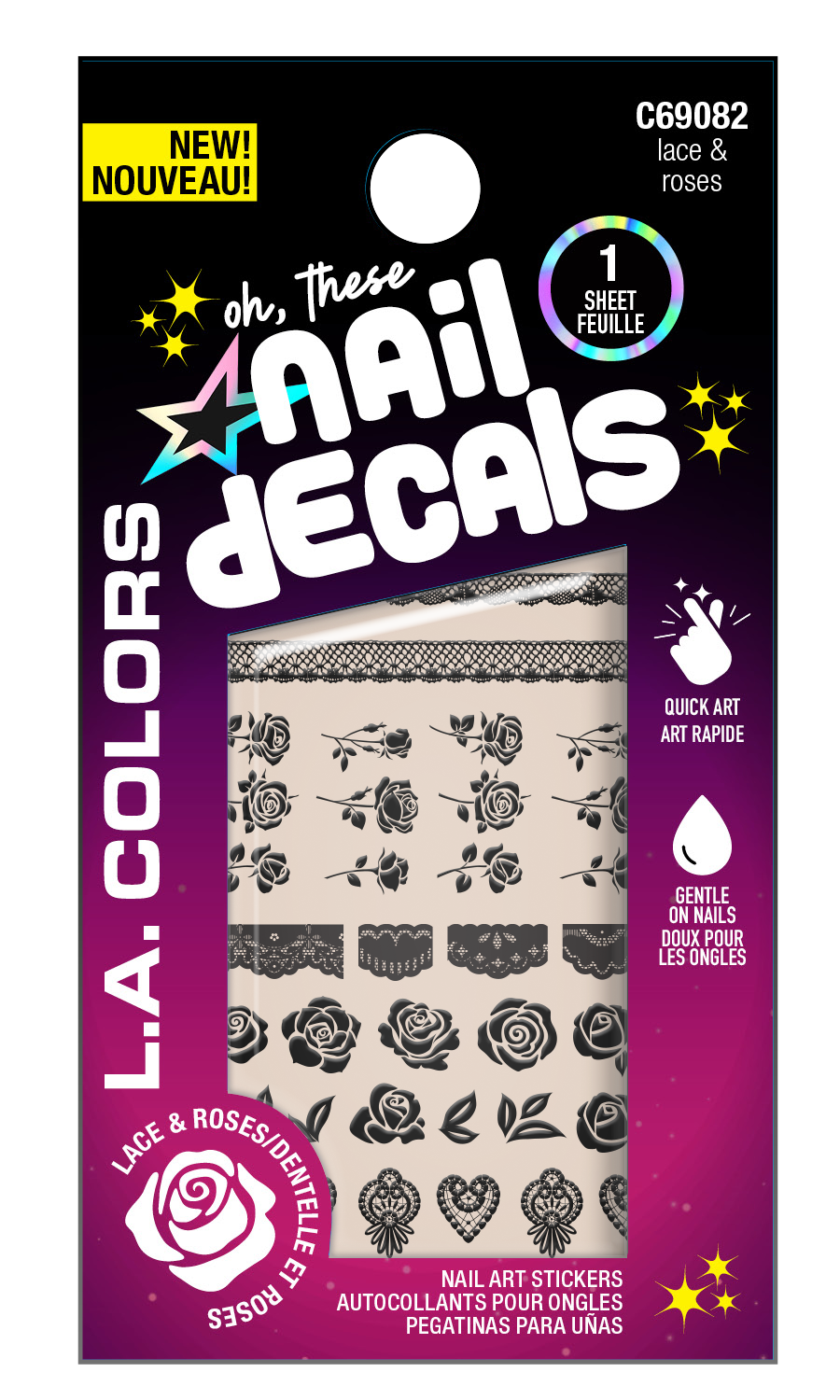 STICKER PARA UÑAS NAIL DECALS WHITE LACE & ROSES - LA COLORS