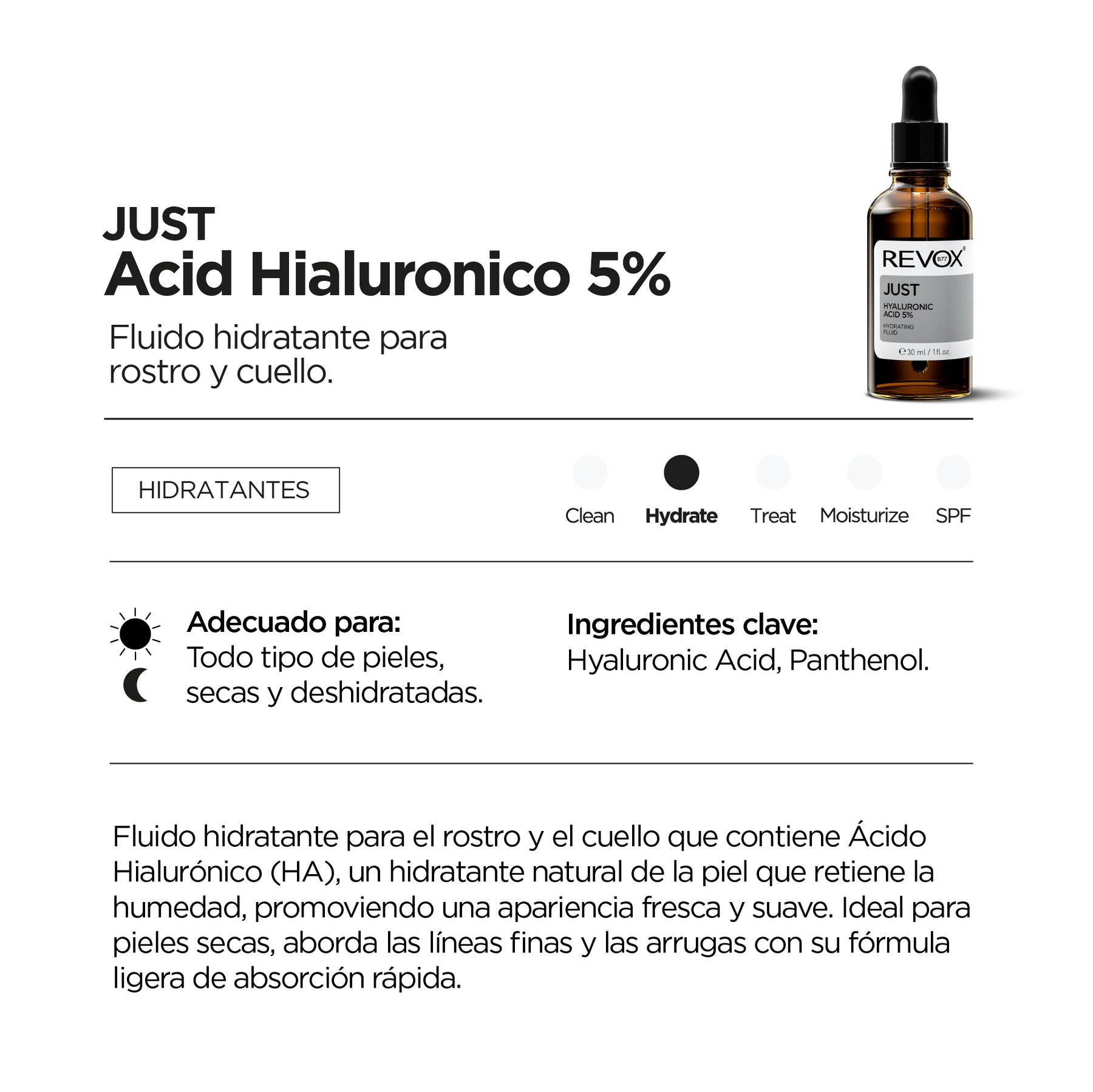 SERUM HIDRATANTE ÁCIDO HIALURÓNICO 5% - REVOX B77