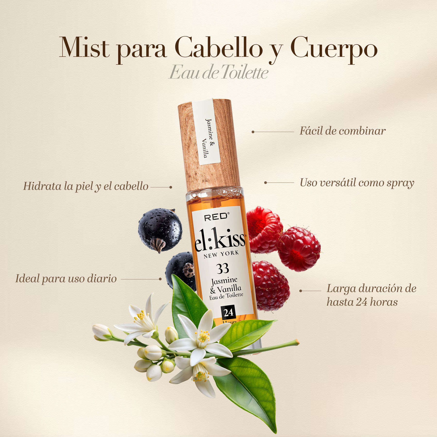 MIST PARA CUERPO Y CABELLO JASMINE AND VANILLA- KISS