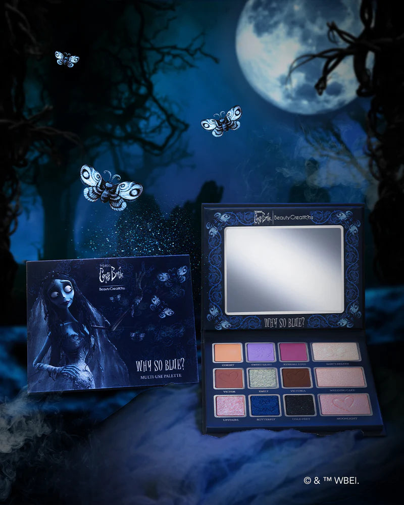 CORPSE BRIDE PALETA DE SOMBRAS E ILUMINADORES - WHY SO BLUE - BEAUTY CREATIONS X TIM BURTON'S