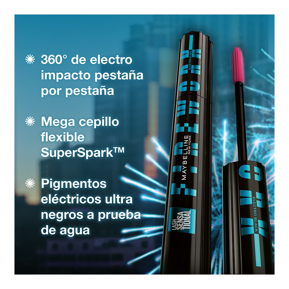 MASCARA PARA PESTAÑAS WATERPROOF FIREWORK ELECTRO BLACK - MAYBELLINE