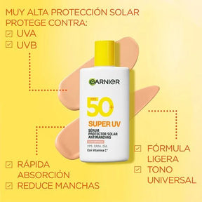 PROTECTOR SOLAR FACIAL SUPER UV SERUM ANTI-MANCHAS VITAMIN C TINTED - GARNIER SKIN ACTIVE